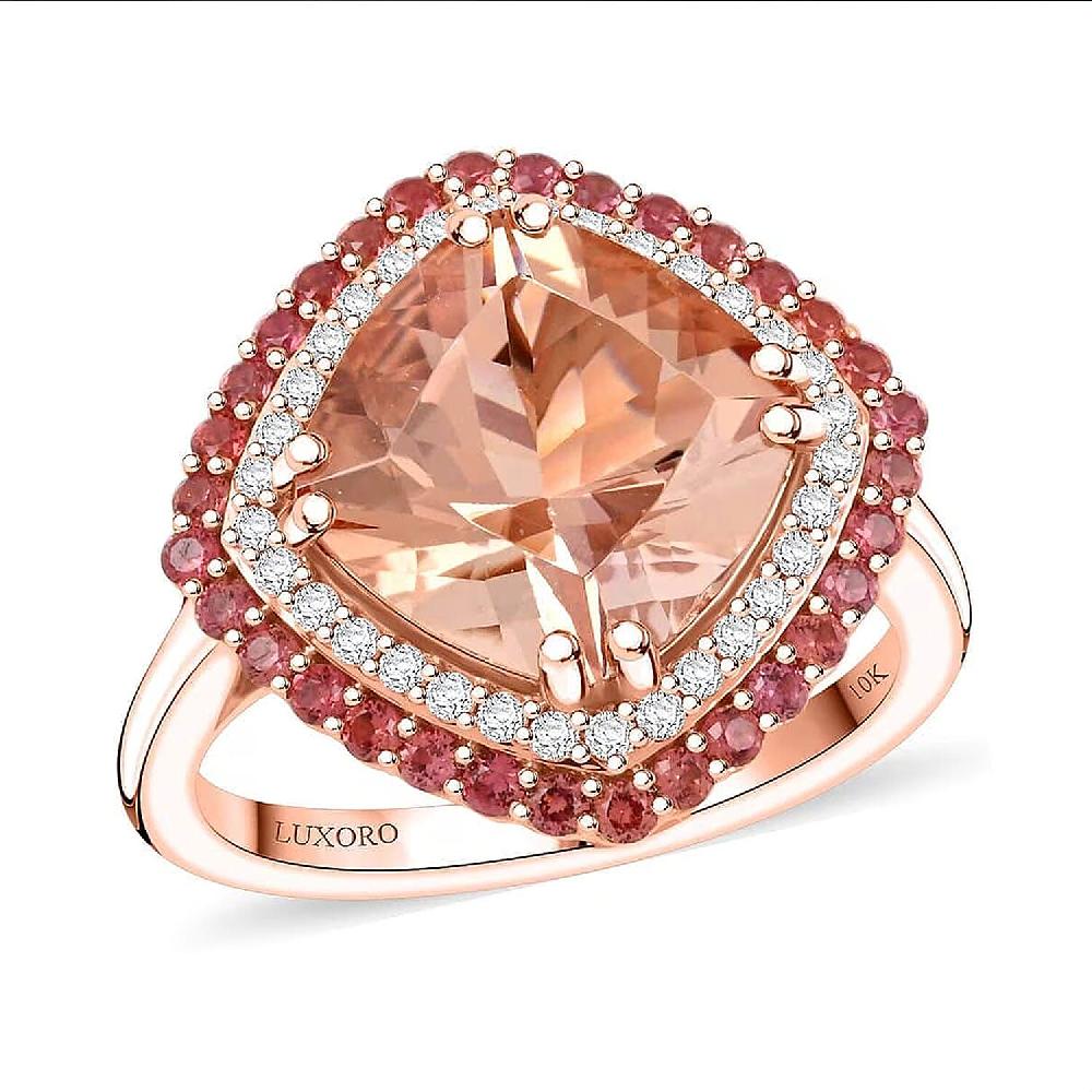 Certified & Appraised Luxoro 10K Rose Gold AAA Marropino Morganite Padparadscha Sapphire Diamond (G-H I2) (0.20 cts) Ring (4.35 g) 4.05 ctw