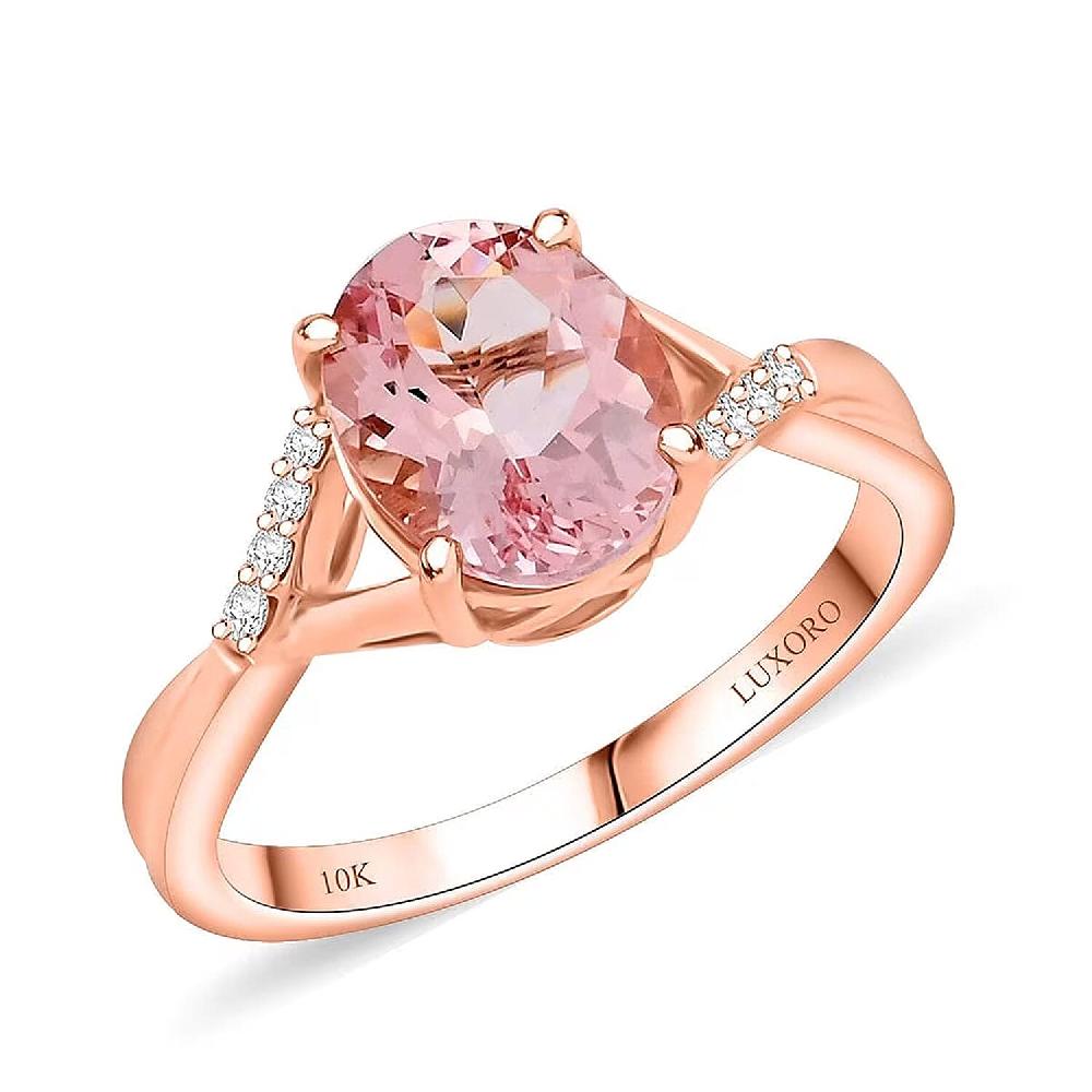 Certified & Appraised Luxoro 10K Rose Gold AAA Pink Morganite Diamond (G-H I2) Ring 3.50 ctw