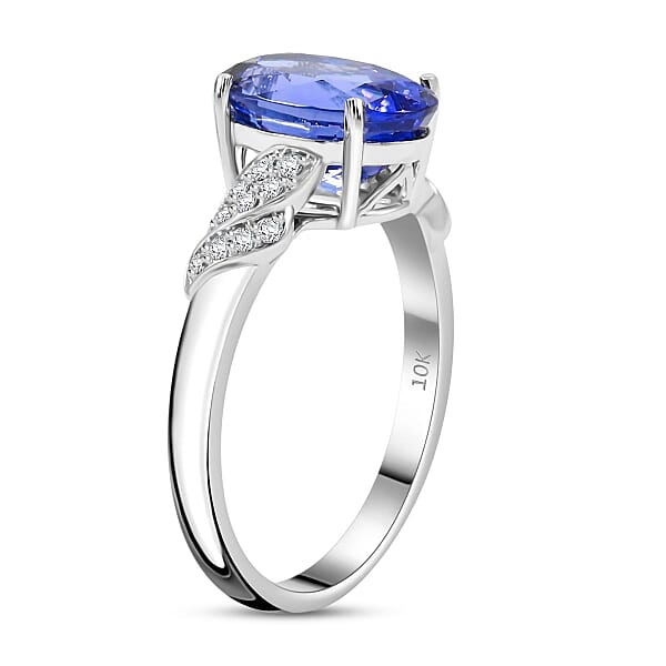 Certified & Appraised Luxoro 10K White Gold AAA Tanzanite Diamond (I2) (0.18 Cts) Ring 4.00 Ctw