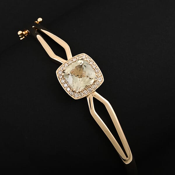 Certified & Appraised Luxoro 10K Yellow Gold AAA Asscher Cut Turkizite Diamond (G-H I2) (0.31 Cts) Bangle Bracelet (8.00 In) (10.50 G) 4.40 Ctw
