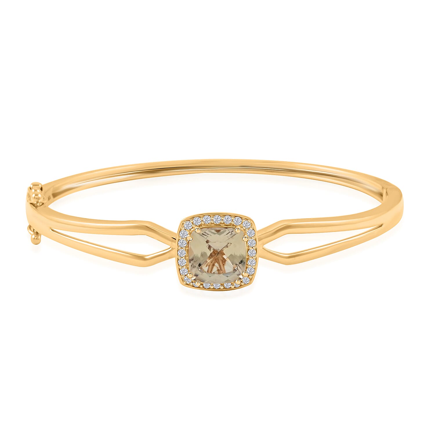 Certified & Appraised Luxoro 10K Yellow Gold AAA Asscher Cut Turkizite Diamond (G-H I2) (0.31 cts) Bangle Bracelet (8.00 In) (10.50 g) 4.40 ctw