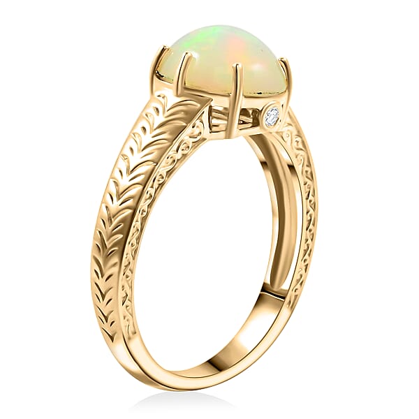 Certified & Appraised Luxoro 10K Yellow Gold AAA Ethiopian Welo Opal And G-H I2 Diamond Ring 4.10 Grams 2.10 Ctw