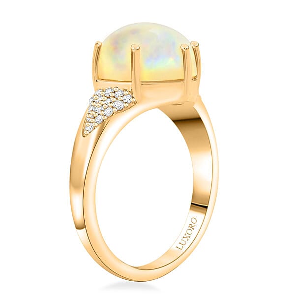 Certified & Appraised Luxoro 10K Yellow Gold AAA Ethiopian Welo Opal And G-H I2 Diamond Ring 2.80 Ctw