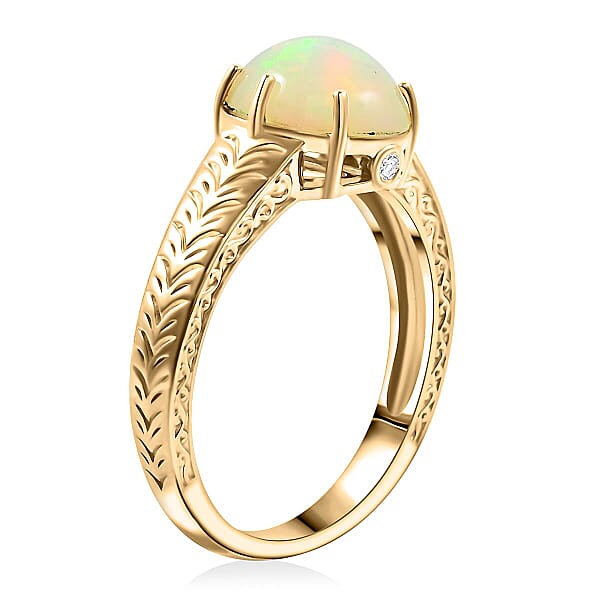 Certified & Appraised Luxoro 10K Yellow Gold AAA Ethiopian Welo Opal Diamond (G-H I2) Ring (4.10 G) 2.10 Ctw
