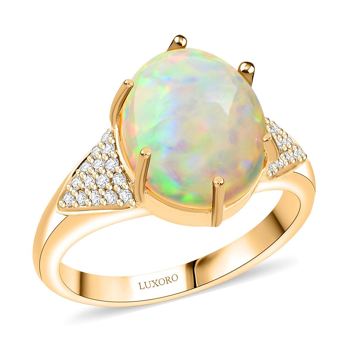 Certified & Appraised Luxoro 10K Yellow Gold AAA Ethiopian Welo Opal and G-H I2 Diamond Ring 2.80 ctw