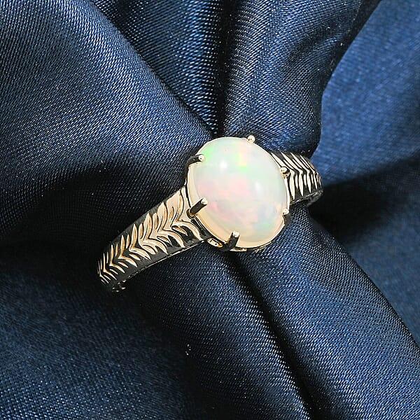 Certified & Appraised Luxoro 10K Yellow Gold AAA Ethiopian Welo Opal Diamond (G-H I2) Ring (4.10 G) 2.10 Ctw