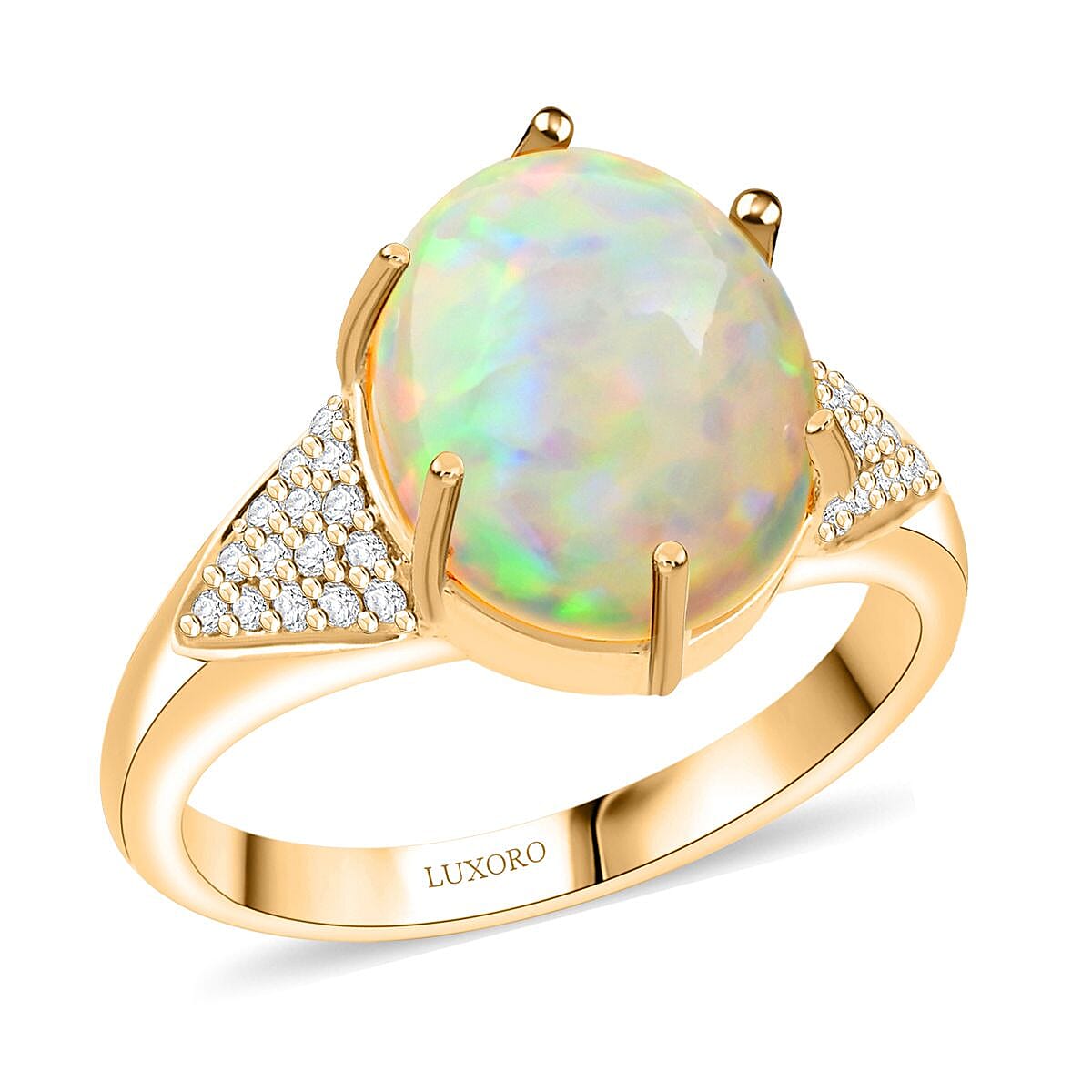 Certified & Appraised Luxoro 10K Yellow Gold AAA Ethiopian Welo Opal and G-H I2 Diamond Ring 2.80 ctw