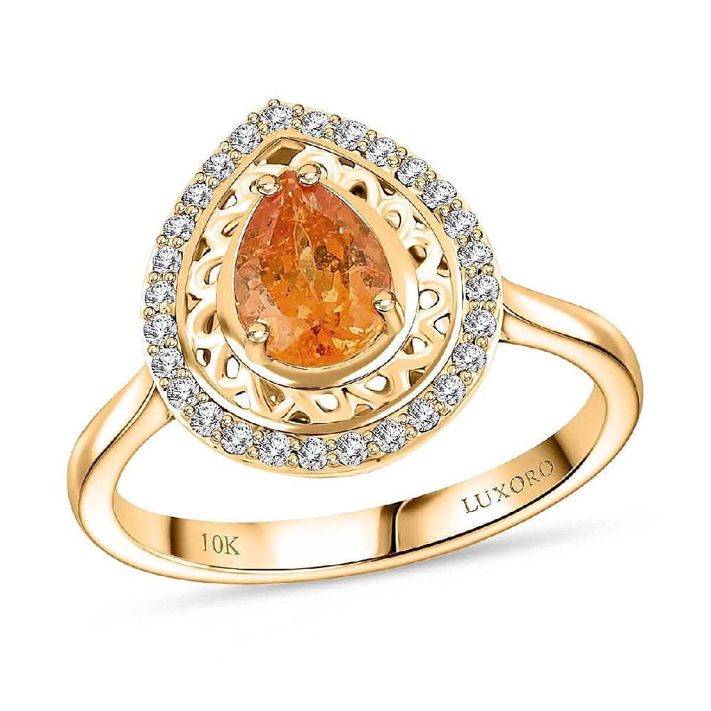 Certified & Appraised Luxoro 10K Yellow Gold AAA Fanta Garnet Diamond (G-H I2) (0.24 cts) Ring (4.09 g) 1.60 ctw
