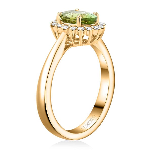 Certified & Appraised Luxoro 10K Yellow Gold AAA Golconda Green Tourmaline Diamond (G-H I2) (0.19 Cts) Ring 1.60 Ctw