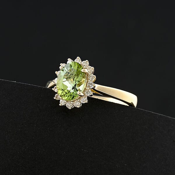 Certified & Appraised Luxoro 10K Yellow Gold AAA Golconda Green Tourmaline Diamond (G-H I2) (0.19 Cts) Ring 1.60 Ctw