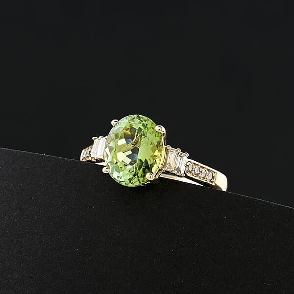 Certified & Appraised Luxoro 10K Yellow Gold AAA Green Tourmaline Diamond (G-H I2) (0.34 Cts) Ring 3.10 Ctw