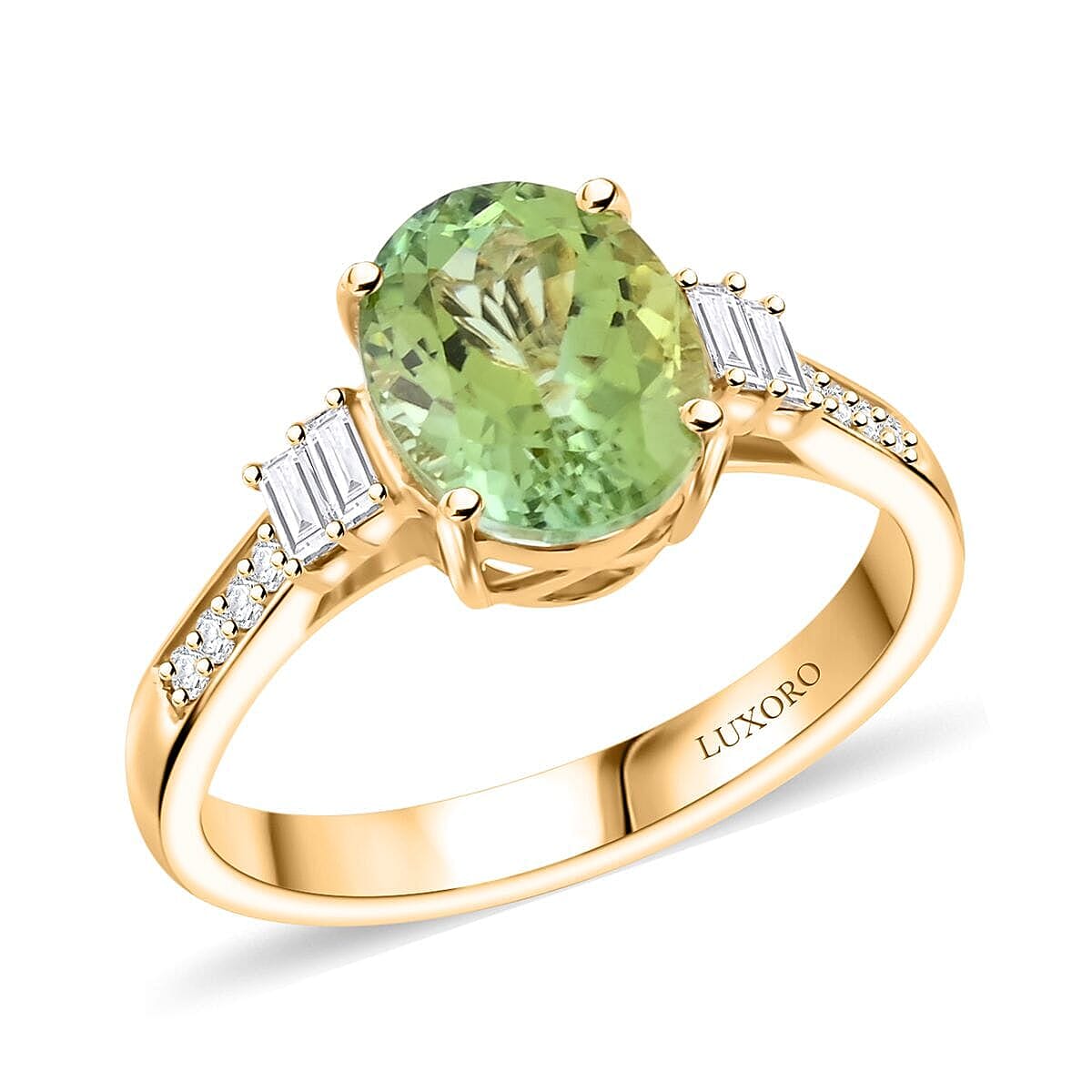 Certified & Appraised Luxoro 10K Yellow Gold AAA Green Tourmaline Diamond (G-H I2) (0.34 cts) Ring 3.10 ctw