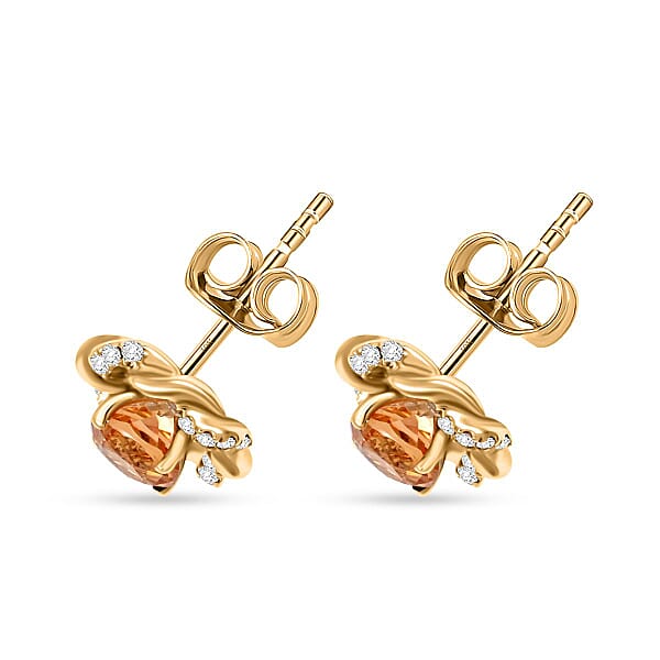 Certified & Appraised Luxoro 10K Yellow Gold AAA Imperial Topaz And I2 Diamond Earrings 1.35 Ctw