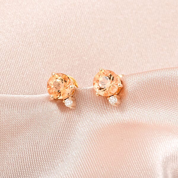 Certified & Appraised Luxoro 10K Yellow Gold AAA Imperial Topaz And I2 Diamond Earrings 1.20 Ctw
