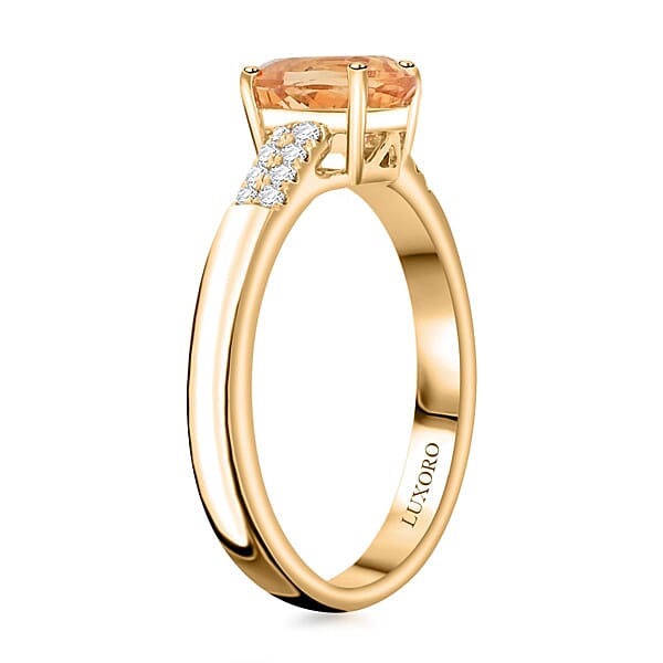 Certified & Appraised Luxoro 10K Yellow Gold AAA Imperial Topaz And G-H I2 Diamond Ring 1.55 Ctw