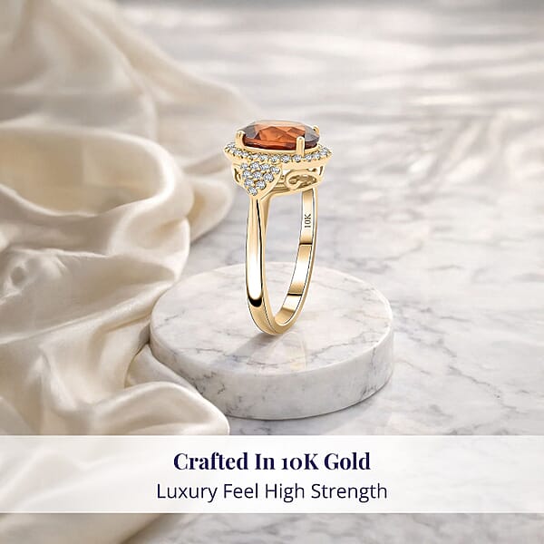Certified & Appraised Luxoro 10K Yellow Gold AAA Imperial Fire Garnet Diamond (G-H I2) (0.36 Cts) Ring (4.05 G) 3.75 Ctw