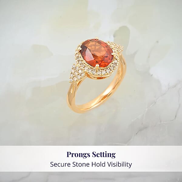 Certified & Appraised Luxoro 10K Yellow Gold AAA Imperial Fire Garnet Diamond (G-H I2) (0.36 Cts) Ring (4.05 G) 3.75 Ctw
