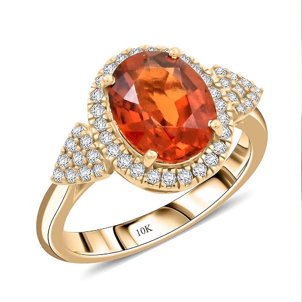 Certified & Appraised Luxoro 10K Yellow Gold AAA Imperial Fire Garnet Diamond (G-H I2) (0.36 cts) Ring (4.05 g) 3.75 ctw