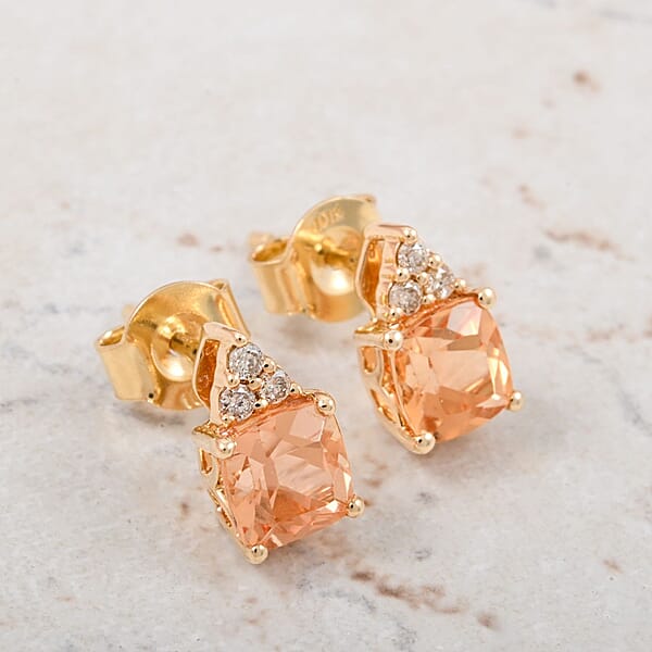 Certified & Appraised Luxoro 10K Yellow Gold AAA Imperial Topaz And I2 Diamond Earrings 1.60 Ctw