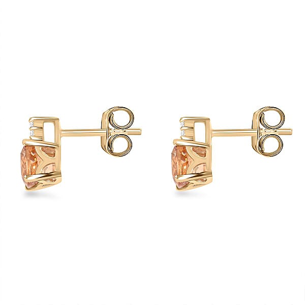 Certified & Appraised Luxoro 10K Yellow Gold AAA Imperial Topaz And I2 Diamond Earrings 1.60 Ctw