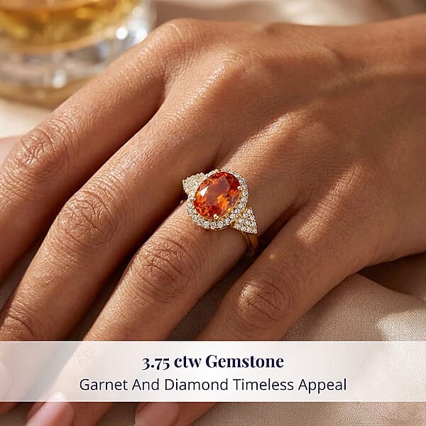Certified & Appraised Luxoro 10K Yellow Gold AAA Imperial Fire Garnet Diamond (G-H I2) (0.36 Cts) Ring (4.05 G) 3.75 Ctw