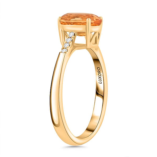 Certified & Appraised Luxoro 10K Yellow Gold AAA Imperial Topaz And G-H I2 Diamond Ring 2.15 Ctw