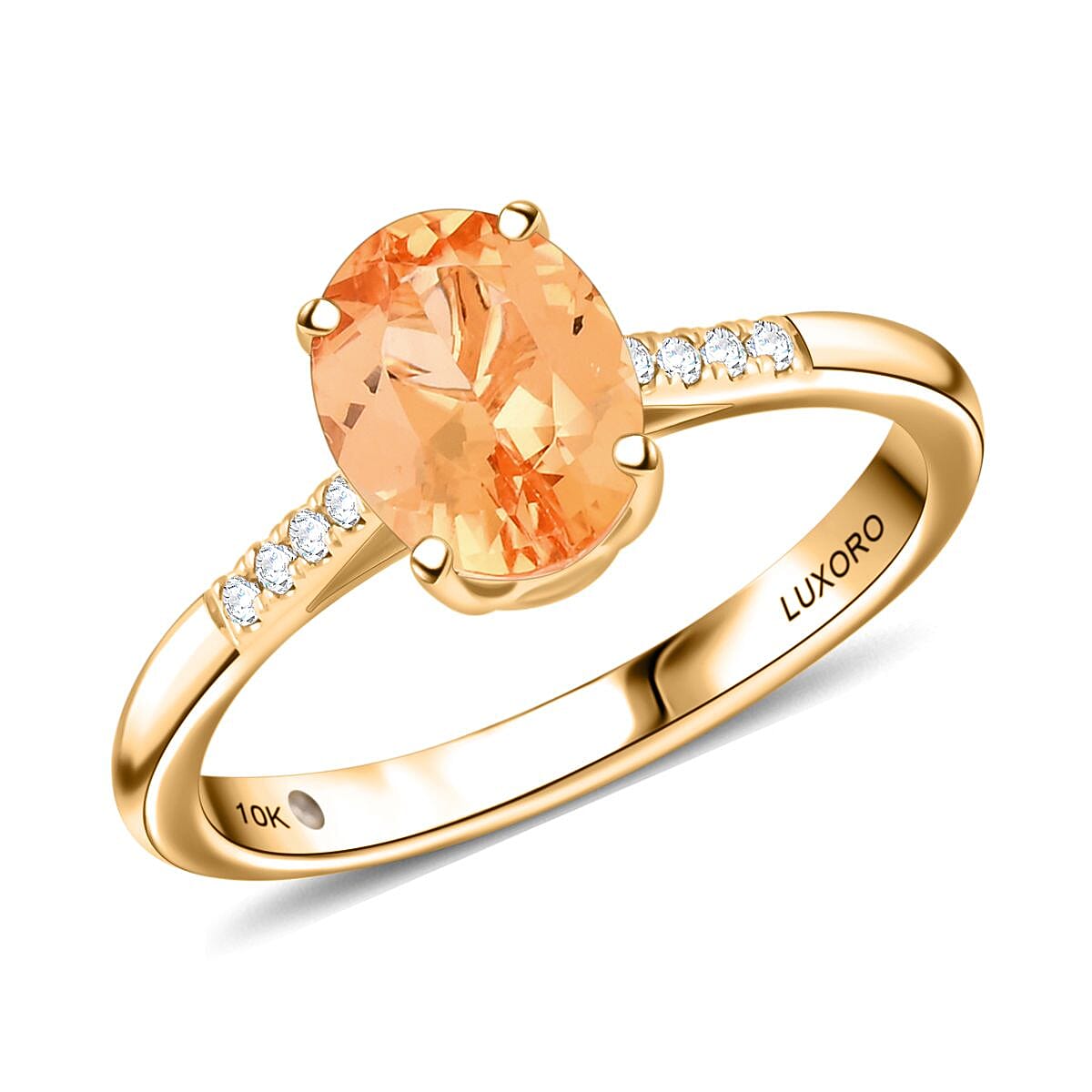 Certified & Appraised Luxoro 10K Yellow Gold AAA Imperial Topaz and G-H I2 Diamond Ring 2.15 ctw