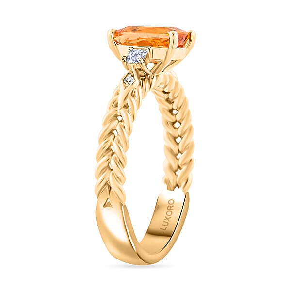 Certified & Appraised Luxoro 10K Yellow Gold AAA Imperial Topaz And G-H I2 Diamond Ring 2.00 Ctw
