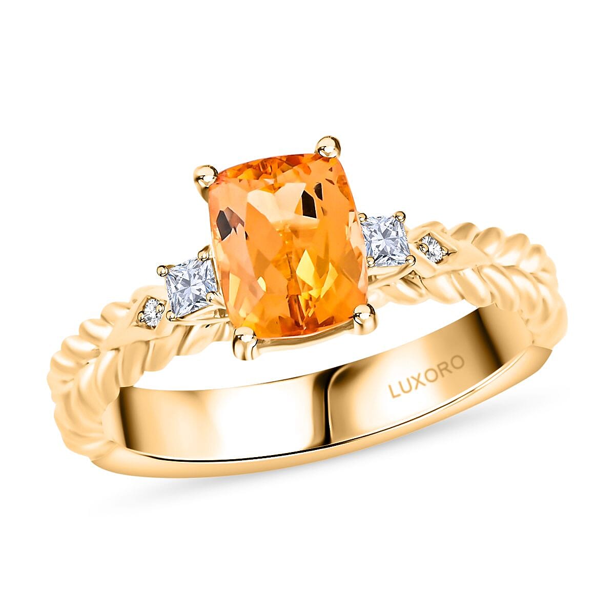 Certified & Appraised Luxoro 10K Yellow Gold AAA Imperial Topaz and G-H I2 Diamond Ring 2.00 ctw