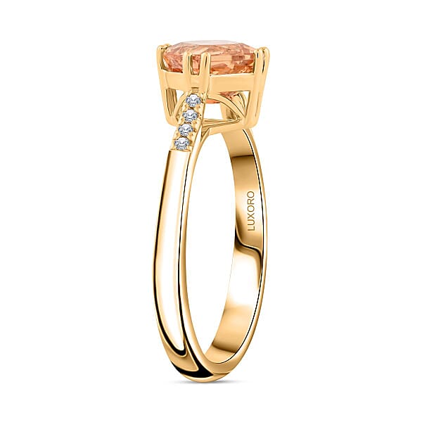 Certified & Appraised Luxoro 10K Yellow Gold AAA Imperial Topaz And G-H I2 Diamond Ring 2.00 Ctw