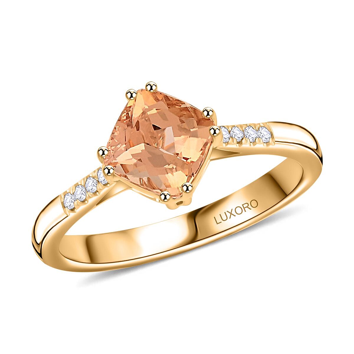 Certified & Appraised Luxoro 10K Yellow Gold AAA Imperial Topaz and G-H I2 Diamond Ring 2.00 ctw