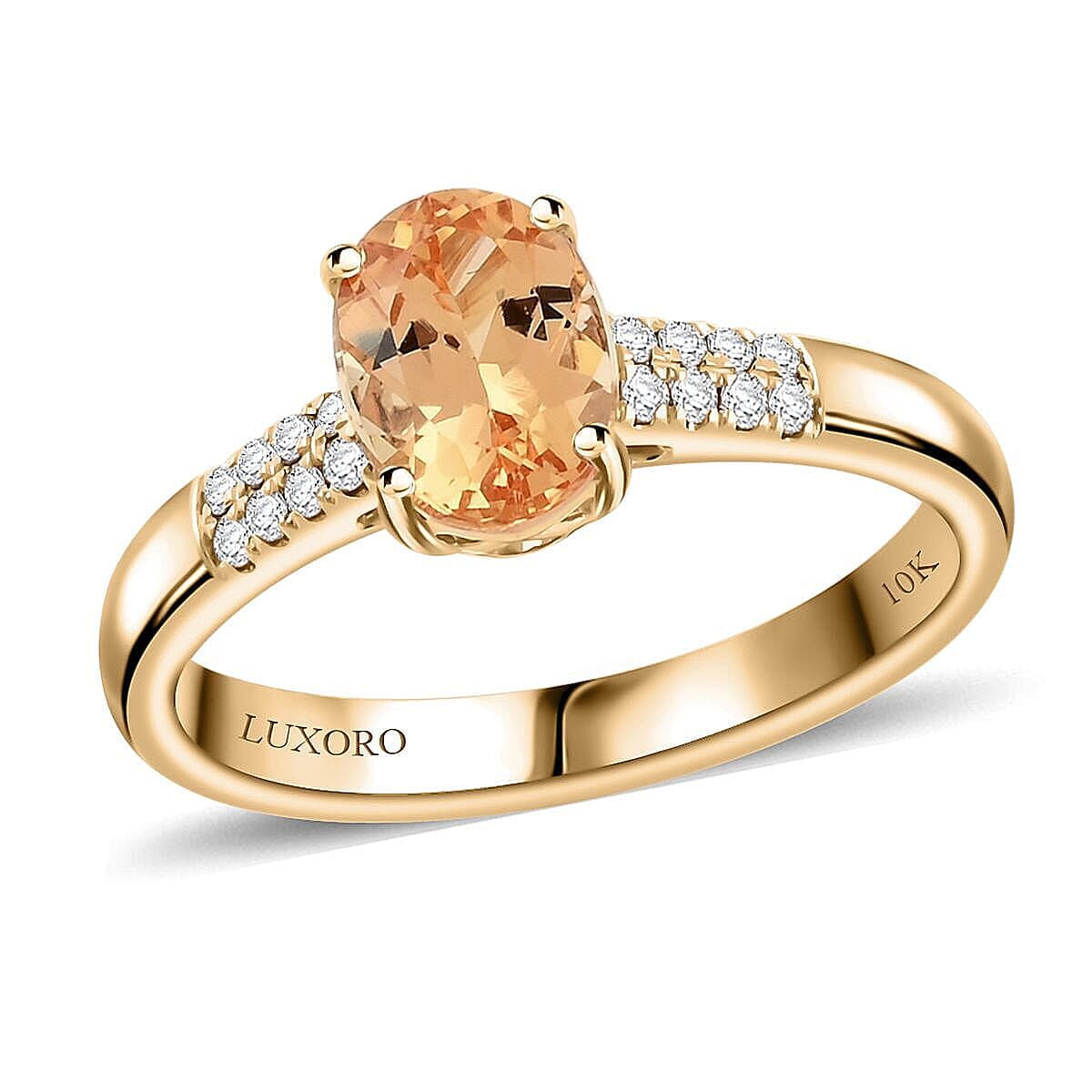 Certified & Appraised Luxoro 10K Yellow Gold AAA Imperial Topaz and G-H I2 Diamond Ring 1.55 ctw