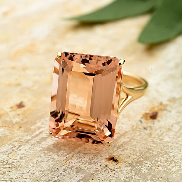 Certified & Appraised Luxoro 10K Yellow Gold AAA Marropino Morganite Solitaire Ring 10.50 Ctw