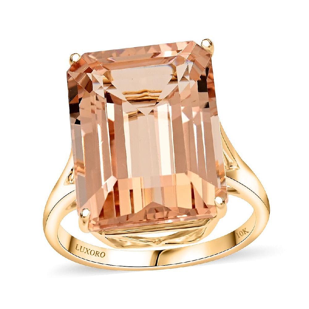Certified & Appraised Luxoro 10K Yellow Gold AAA Marropino Morganite Solitaire Ring 10.50 ctw