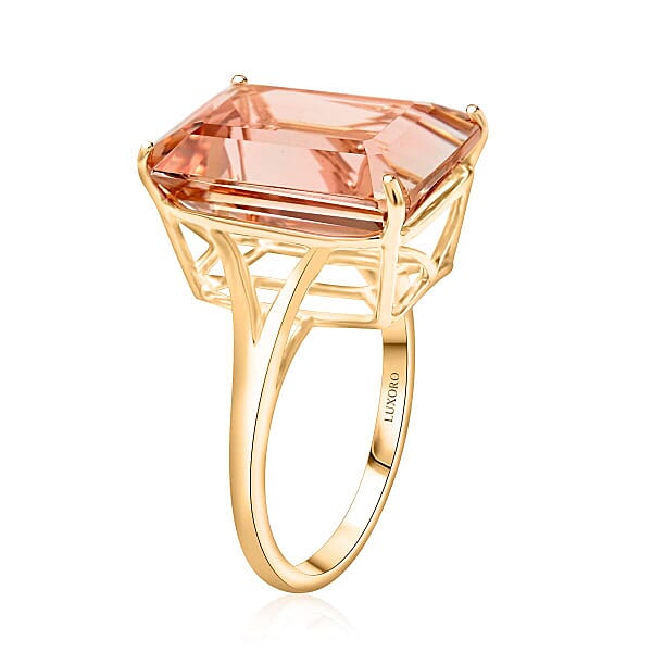 Certified & Appraised Luxoro 10K Yellow Gold AAA Marropino Morganite Solitaire Ring 10.50 Ctw