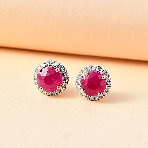 Certified & Appraised Luxoro 10K Yellow Gold AAA Montepuez Ruby Diamond (I2) (0.22 Cts) Earrings 2.40 Ctw