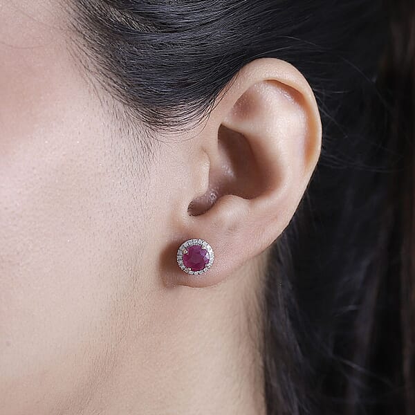 Certified & Appraised Luxoro 10K Yellow Gold AAA Montepuez Ruby Diamond (I2) (0.22 Cts) Earrings 2.40 Ctw