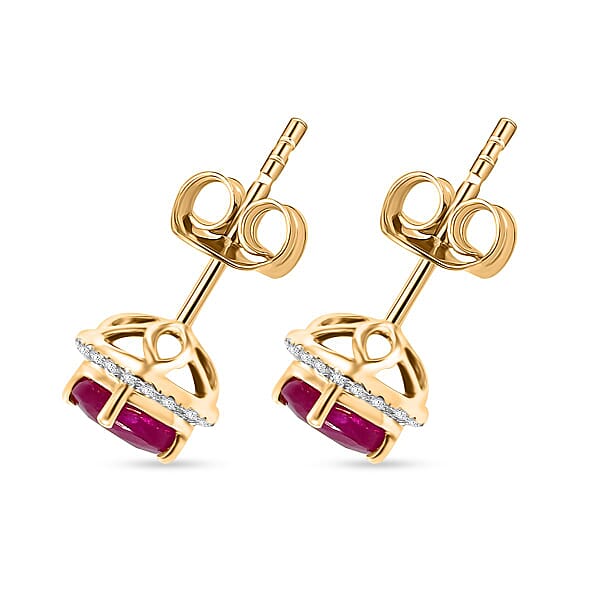 Certified & Appraised Luxoro 10K Yellow Gold AAA Montepuez Ruby Diamond (I2) (0.22 Cts) Earrings 2.40 Ctw
