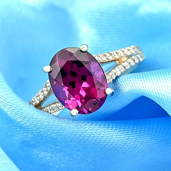 Certified & Appraised Luxoro 10K Yellow Gold AAA Radiant Ember Garnet And I2 Diamond Ring 2.50 Ctw