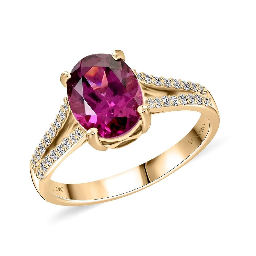 Certified & Appraised Luxoro 10K Yellow Gold AAA Radiant Ember Garnet and I2 Diamond Ring 2.50 ctw