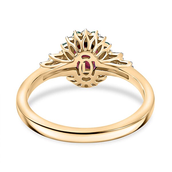 Certified & Appraised Luxoro 10K Yellow Gold AAA Radiant Amber Garnet AAAA Paraiba Tourmaline And Diamond (E-F I2) (0.23 Cts) Ring 1.76 Ctw