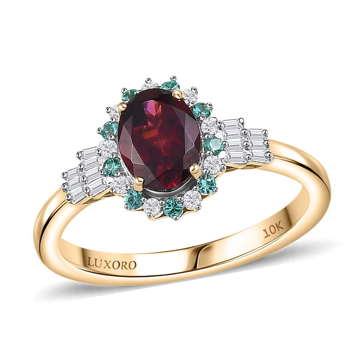Certified & Appraised Luxoro 10K Yellow Gold AAA Radiant Amber Garnet AAAA Paraiba Tourmaline and Diamond (E-F I2) (0.23 cts) Ring 1.76 ctw