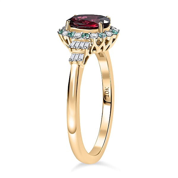 Certified & Appraised Luxoro 10K Yellow Gold AAA Radiant Amber Garnet AAAA Paraiba Tourmaline And Diamond (E-F I2) (0.23 Cts) Ring 1.76 Ctw