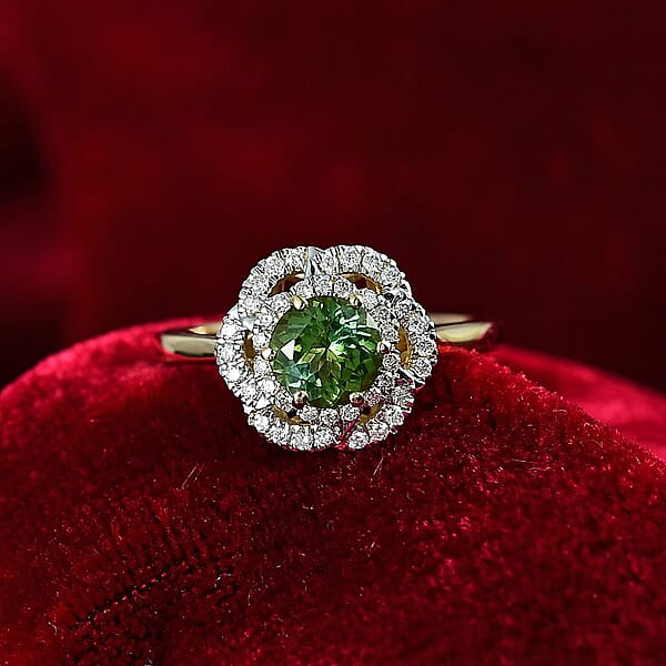 Certified & Appraised Luxoro 10K Yellow Gold AAA Sapo Tourmaline Diamond (I2) (0.25 Cts) Ring 1.46 Ctw