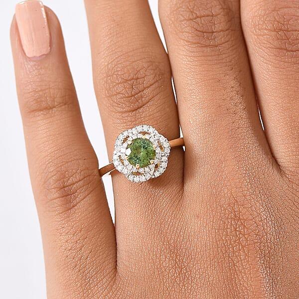 Certified & Appraised Luxoro 10K Yellow Gold AAA Sapo Tourmaline Diamond (I2) (0.25 Cts) Ring 1.46 Ctw