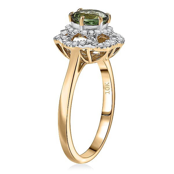 Certified & Appraised Luxoro 10K Yellow Gold AAA Sapo Tourmaline Diamond (I2) (0.25 Cts) Ring 1.46 Ctw