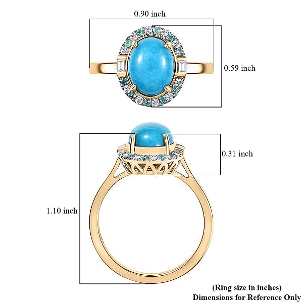 Certified & Appraised Luxoro 10K Yellow Gold AAA Sleeping Beauty Turquoise AAAA Paraiba Tourmaline And Diamond (E-F I2) (0.13 Cts) Ring 2.81 Ctw