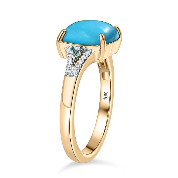 Certified & Appraised Luxoro 10K Yellow Gold AAA Sleeping Beauty Turquoise AAAA Paraiba Tourmaline And Diamond (E-F I2) (0.12 Cts) Ring 3.17 Ctw