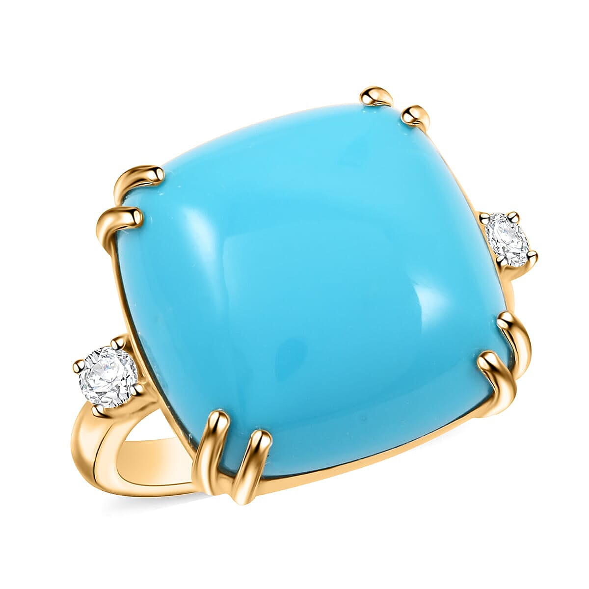 Certified & Appraised Luxoro 10K Yellow Gold AAA Sleeping Beauty Turquoise Diamond (G-H I2) (0.16 cts) Ring (4.60 g) 10.65 ctw