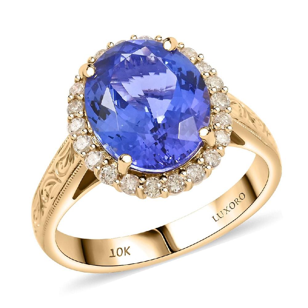 Certified & Appraised Luxoro 10K Yellow Gold AAA Tanzanite Diamond (I2) (0.33 cts) Ring 5.05 ctw